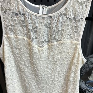 NWOT Express White Lace Top with drop back zipper Size Large